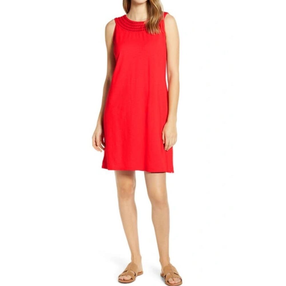 Tommy Bahama Red Embroidery Collar Shift Mini Dress Size Small